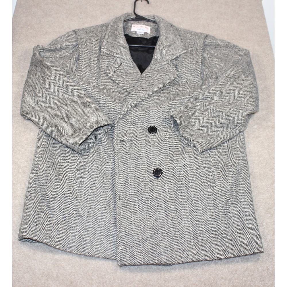 Winter Time by Herman Kay Grey Herringbone Double Breasted Pea Coat Jacket